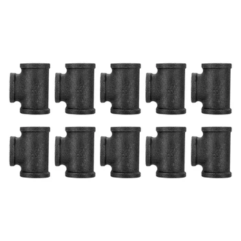 

10 Pack 1/2 inch Pipe Tee Black Cast Iron Tee Pipe Decor Pipe Fittings with Threaded Hole for Vintage Retro Steampunk Industrial