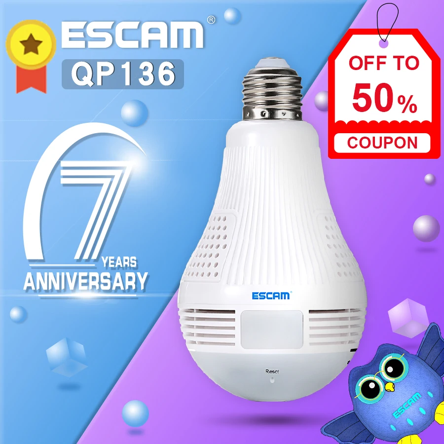 ESCAM QP136 панорамная камера с углом обзора 360 градусов HD Wi Fi IP обнаружением движения