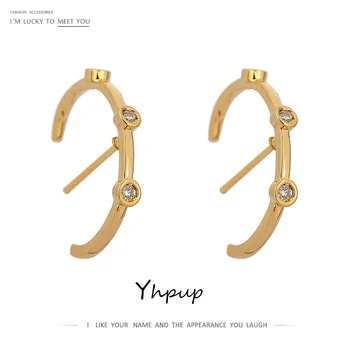 

Yhpup Fashion Geometric CZ Stud Earrings Delicate Shiny Cubic Zirconia Earrings Gold Metal Jewelry for Women Wedding Gift 2020