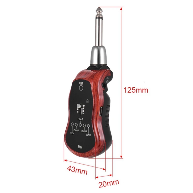 B6 Guitar Headphone Amp Mini Plug Guitar Amplifier Bluetooth Rechargeable for Electric Travel Pocket Guitar Mahogany Color 