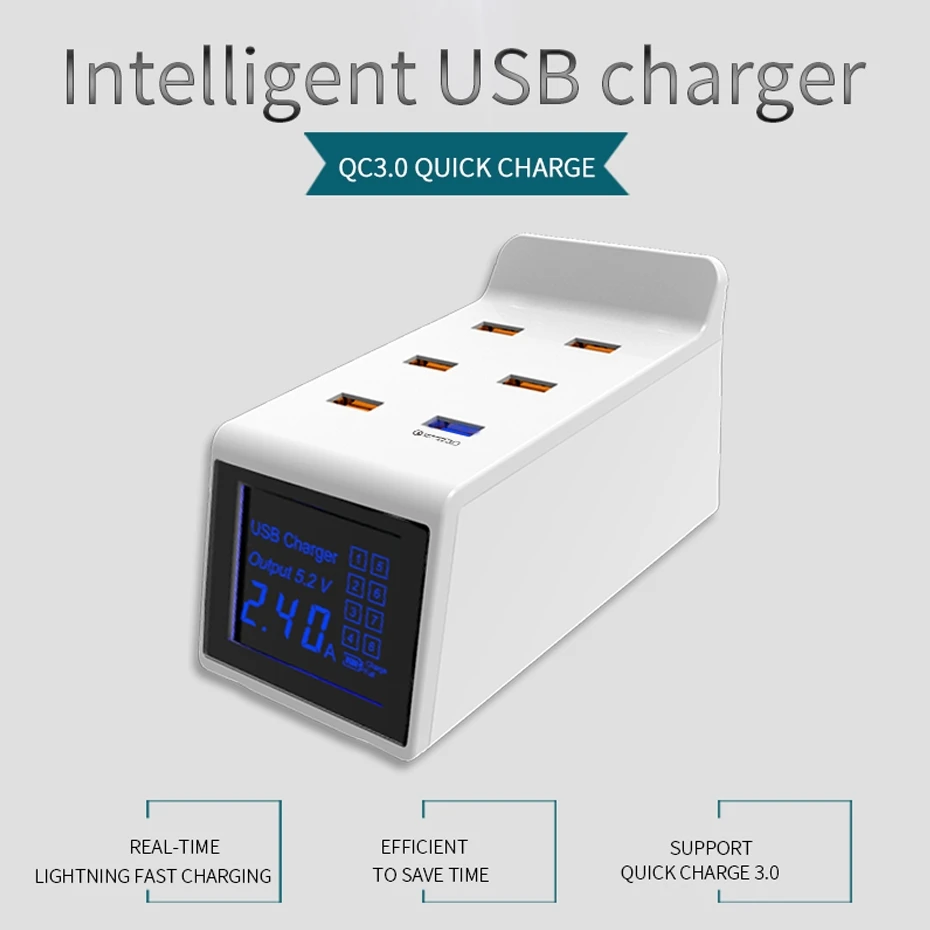 40 Вт QC 3,0 USB+ 5 usb портов многофункциональное зарядное устройство для путешествий со светодиодный дисплеем для iPhone huawei samsung Xiaomi onePlus 7T