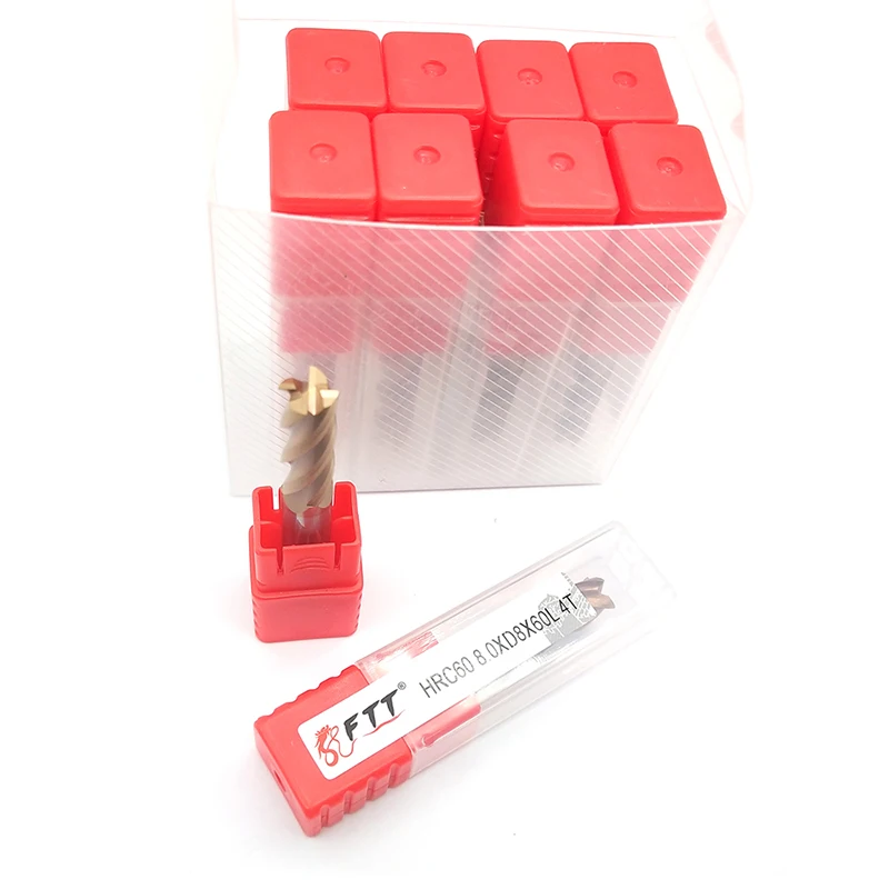 

10PCS Endmill 4 Flute HRC60 8MM D8XD8X60L Carbide Flat End Mills Standard Length Side Milling Slotting Profiling Face Mill