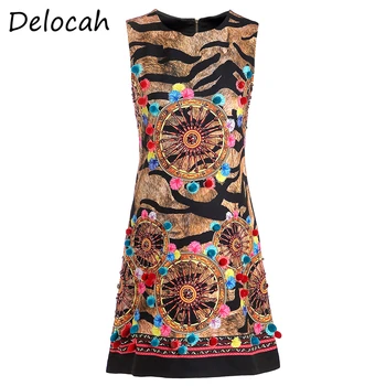 

Delocah Summer Women Short Dress Fashion Designer Ladies Sleeveless Gorgeous Crystal Leopard Printed Female A-Line Dresses 2020