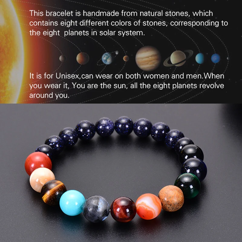 HIYONG браслет из бисера для мужчин и женщин, браслет из бисера с натуральным камнем, браслет из бисера, галактика, солнечная система, браслеты с планетами