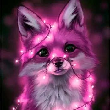 

JMINE Div 5D Light Fox Full Diamond Painting cross stitch kits art High Quality Animal 3D paint by diamonds