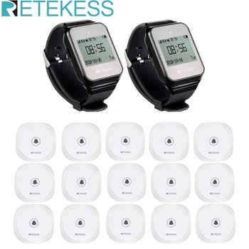 

Retekess 2Pcs TD108 Wireless Watch Receiver + 15Pcs TD017 Call Button Pager Transmitter For Restaurant Coffee Shop