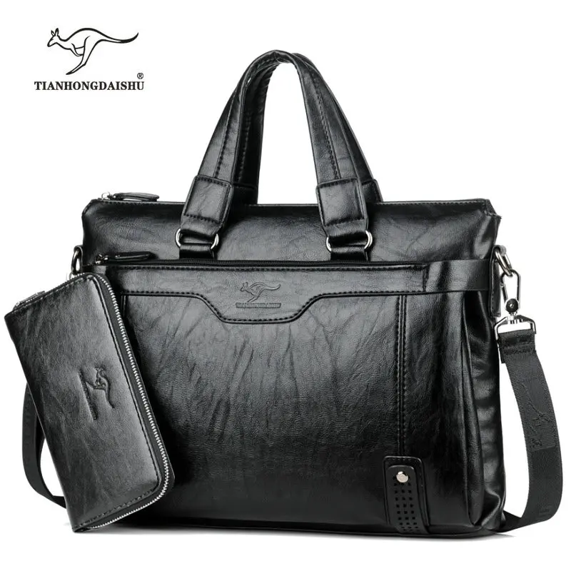 Мужской деловой кожаный портфель 14 дюймов для ноутбука, мужская сумка через плечо, Мужская Рабочая сумка, сумка