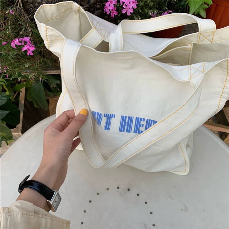 Female Large Capacity Shoulder Bag Women Canvas Letter Shopping Bag  Environmental Storage Handbag Reusable Eco Grocery Totes