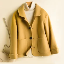 Шерсть и сочетания Женщина Новые Осень и Зима Повседневный Короткая Однобортный Тонкий Отложной воротник Шерсть и смесовой материал