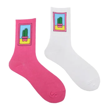 

Girl Socks White Plant Pattern INS Pink Hip Hop Street Fashion Sock High Quality Women