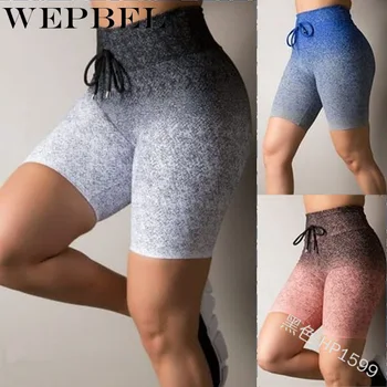 

WEPBEL Women's Shorts Gradient Drawstring Skinny Shorts Women's Yoga High Waist Printed Shorts