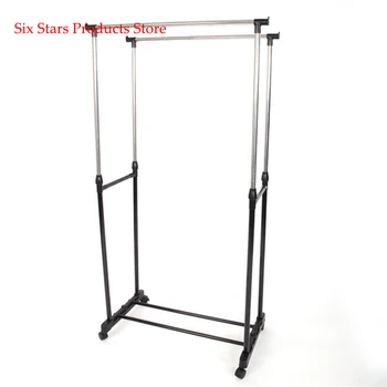 

US Shipping Dual-bar Vertical & Horizontal Stretching Stand Clothes Rack with Shoe Shelf YJ-03 Black & Silver
