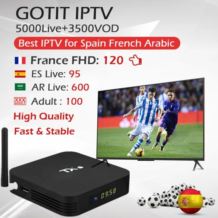 

KING IPTV Spanish Portuguese Adult IPTV Subscription+ TX6 Android 9.0 TV Box BT5.0 Dual Wifi 4K Allwinner Quad core Set Top Box