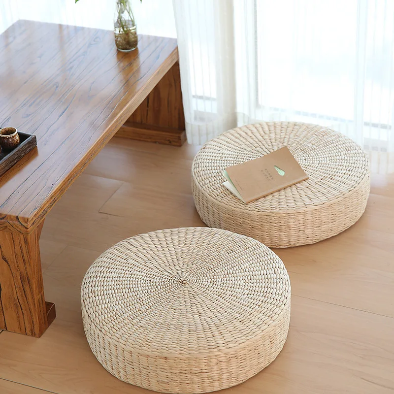 almofadas de palha redonda tecer feito à