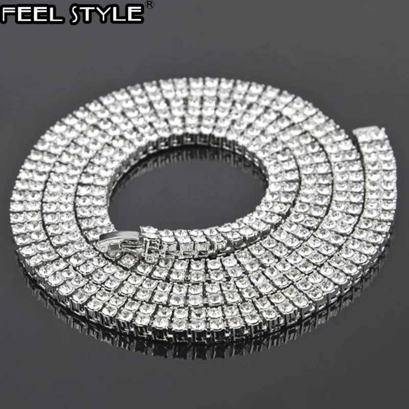 2 Row CZ Iced Out Rhinestone Bling Tennis Chain Necklace Choker Micro Pave Cubic Zircon Copper Gold Filled 30inch Hip Hop | Украшения и