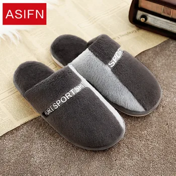 

ASIFN Men's Cotton Slippers Indoor Winter Plush Soft Bottom Warm Home Female Slipper Male Couple Thick Bottom Zapatos De Mujer