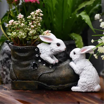 

RABBIT RESIN FLOWER POT GARDEN SIMULATION SHOES POTTED ANIMAL SCULPTURE CRAFTS HOME BALCONY DECOR ACCESSORIES X5506