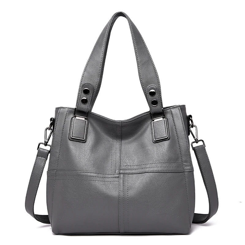 Женская сумка из натуральной кожи, большие кожаные дизайнерские большие сумки-шопперы для женщин, роскошная сумка через плечо, сумки известных брендов - Цвет: Серый