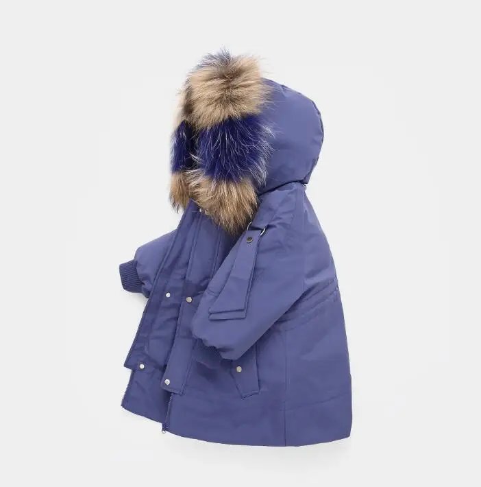 Меховая куртка для девочек и мальчиков зимние парки верхняя одежда для детей ясельного возраста шуба из искусственного лисьего меха для девочек, черная детская одежда с капюшоном - Цвет: Синий