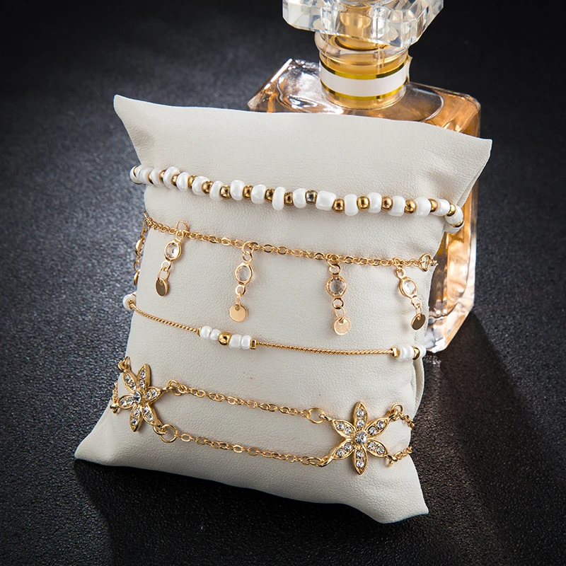Tocona Бохо кристалл цветок в капле ножной браслет с подвеской набор для женщин золото многослойный бисером ювелирный браслет на лодыжку Tobillera 8284