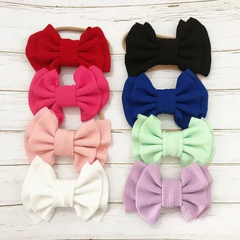 

9Pcs/Lot New Solid Color Bows Kids Elastic Hair Band Baby Girls Nylon Elastic Headband Child Headwear Wholesale Hair Accessories