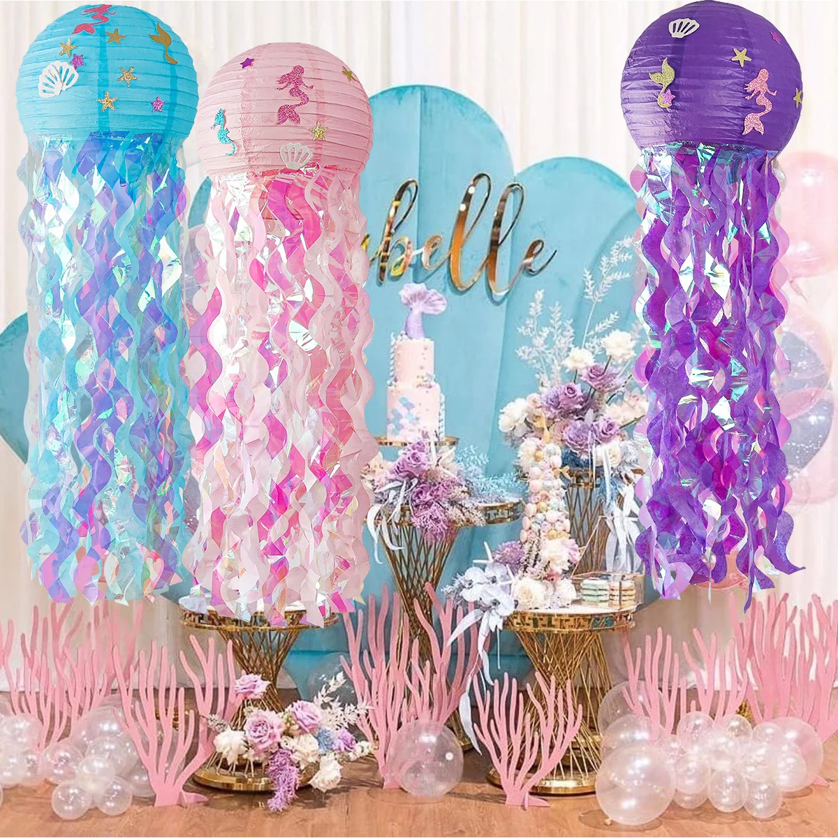 Macaron Circle Garlands Mermaid Birthday Theme Wall Decor Under The Sea DIY Banner Girl 1st Happy Birthday Party Decor For Home