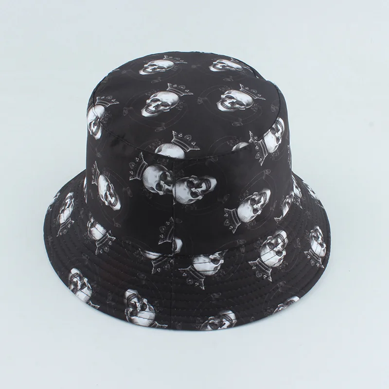 

Black Bucket Hat Men Skull Reversible Women Summer Sun Beach UV Protection Panama Breathable Cap Accessory For Outdoor