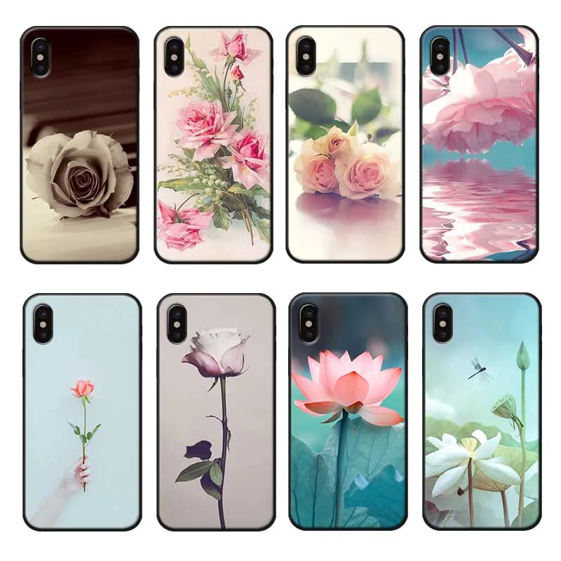 For iPhone X XS MAX XR 7 8 6 6S plus 5S SE Clear Soft Silicone Phone Case Rose Lotus |