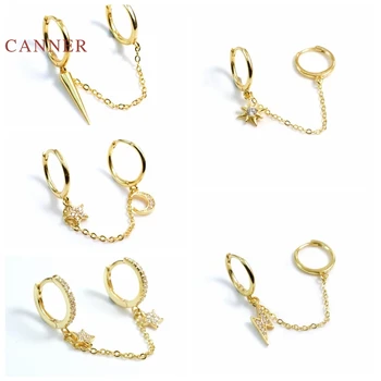 

CANNER Octagonal Lightning Star Moon Chain Earrings For Women 100% Real 925 Sterling Silver Earrings Hoops Fine Jewelry