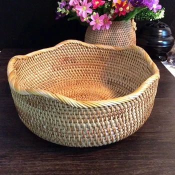 

New-Rattan Woven Snacks Candy Storage Basket Nordic Craft Innovative Fruit Plate Home Holiday Decoration Storage Basket