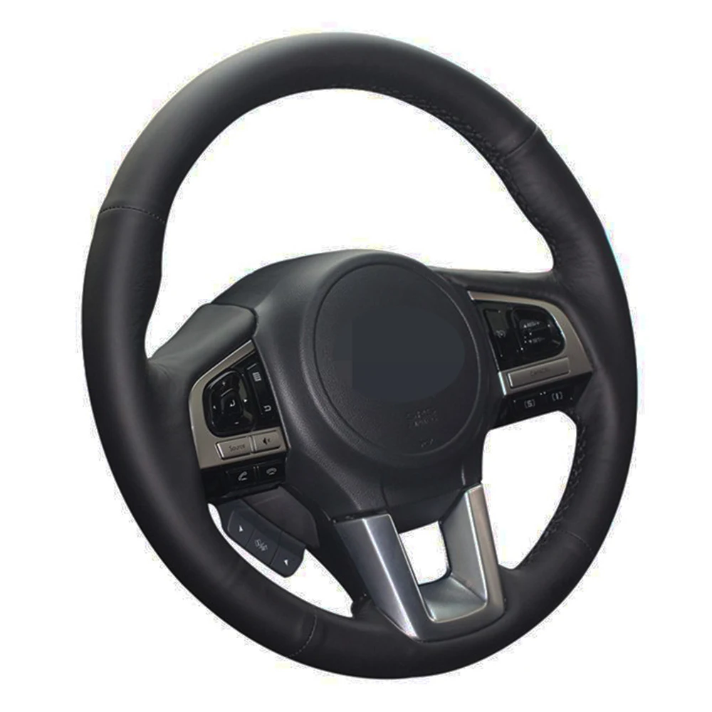 Car Steering Wheel Cover Diy Black Genuine Leather For Subaru Legacy