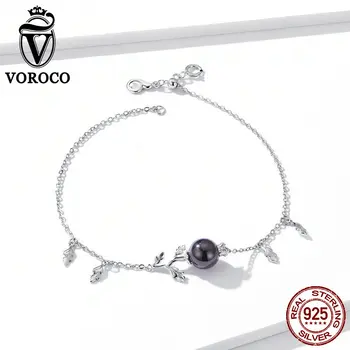 

VOROCO Bracelet Thin Rope With Natural Crystal 925 Sterling Silver Mysterious Garnet Beads Personalized Bracelets For Women
