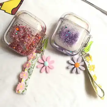 

Quicksand Star Glitter Headset Case for Airpods 2 Case Luxury Flower Keyring Headphone Protective Cover for Airpods 2 Fundas