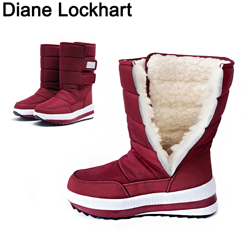 

Ladies snow boots wedges heels slip on women winter Waterproof warm Booties mid calf boot female Down cotton shoes Mujer Bota 39