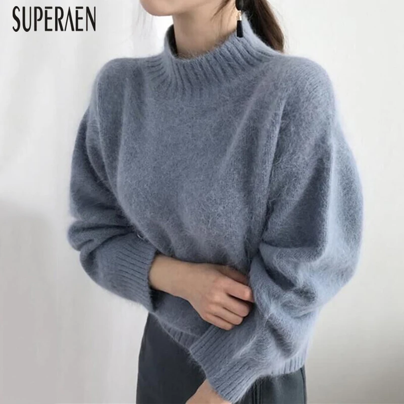 SuperAen, корейский стиль, пуловеры, свитера для женщин, новинка 21019, осень и зима, дикие женские свитера, одноцветные, вязаные топы для женщин