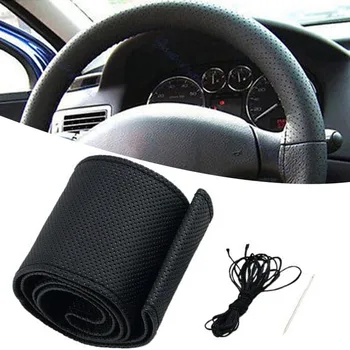 

Hot 30CM DIY Car Steering Wheel Cover Fiber Leather with Needle Braid on Steering Wheel Car Styling Interior Accessories