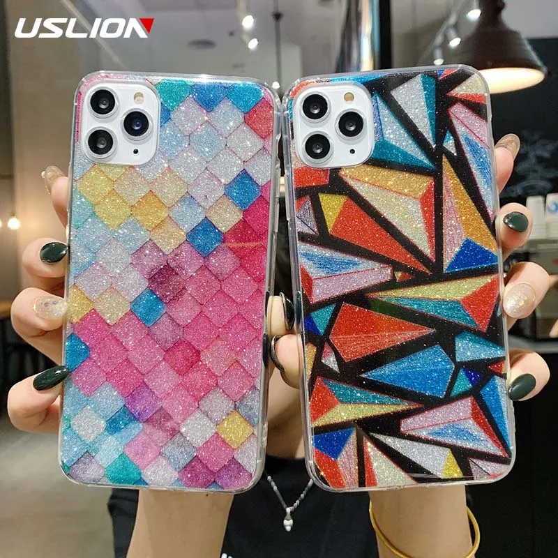 USLION геометрический блеск Bling Star чехол для телефона для iPhone 11 Pro Max X XS XR Xs Max Жесткий PC задняя крышка для iPhone 6 6s 7 8 Plus