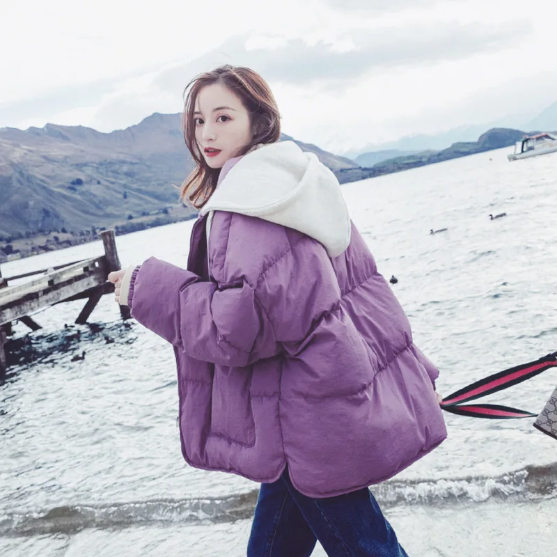 

Cotton Coat Women's Short Korean-style 2019 New Style Winter Mixed Colors Thick Coat Loose-Fit BF Hooded Short-height Cotton-pad