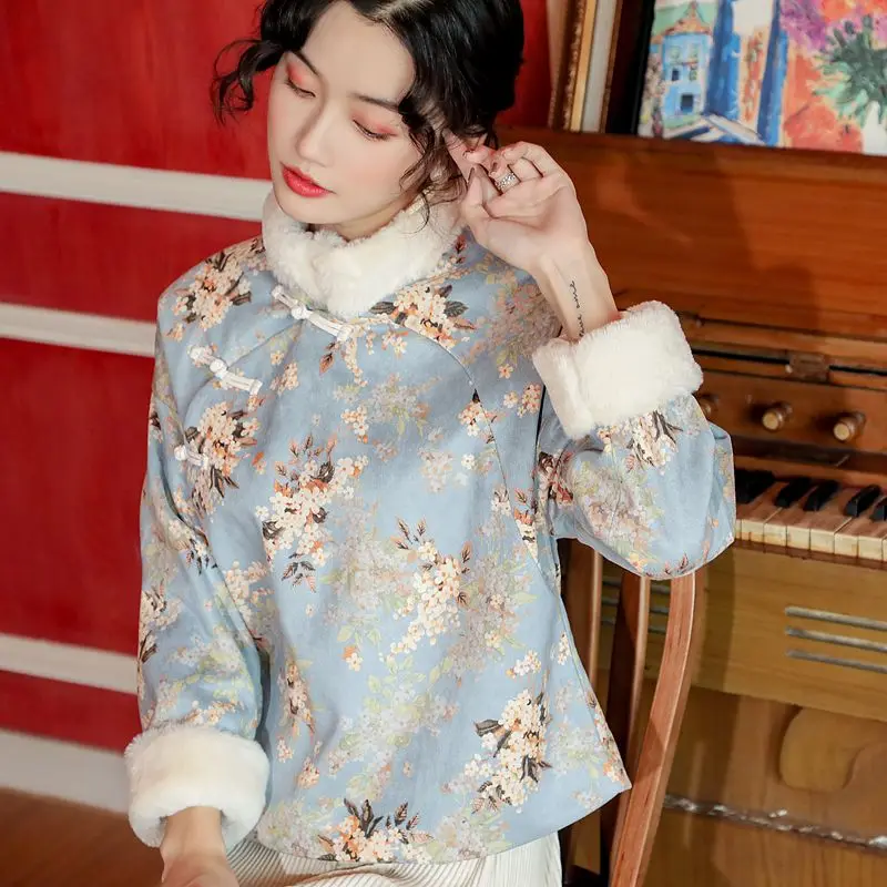 XITAO китайский стиль Cheongsam Hanfu Топ женский винтажный элегантный костюм Tang плюс бархатный сохраняющий тепло Осенняя зимняя одежда для женщин XJ2765