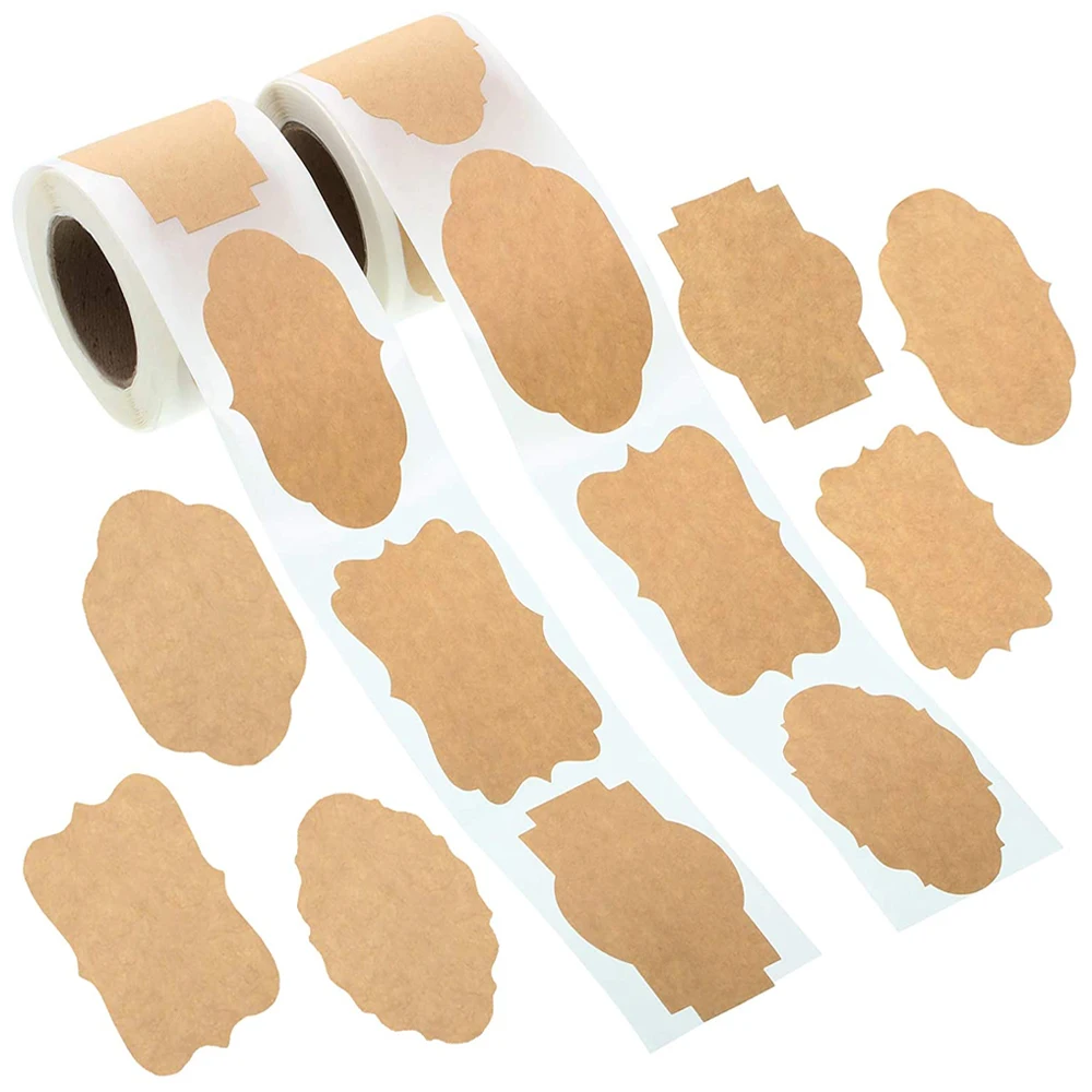 300 Pcs 1.2 X 2 Inch Natural Brown Kraft Paper Label Sticker for Gifts