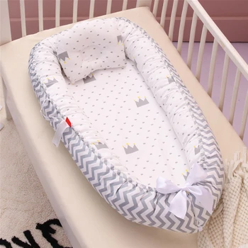 

Portable Baby Bed With Pillow Soft Cotton Baby Nest Crib Travel Bed Infant Cradle Newborn Bed Bassinet Bumper Protector Babynest