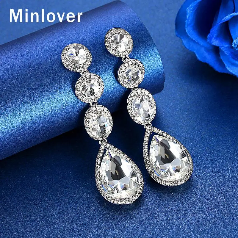 Minlover длинные каплевидные кристаллы невесты Висячие серьги для женщин