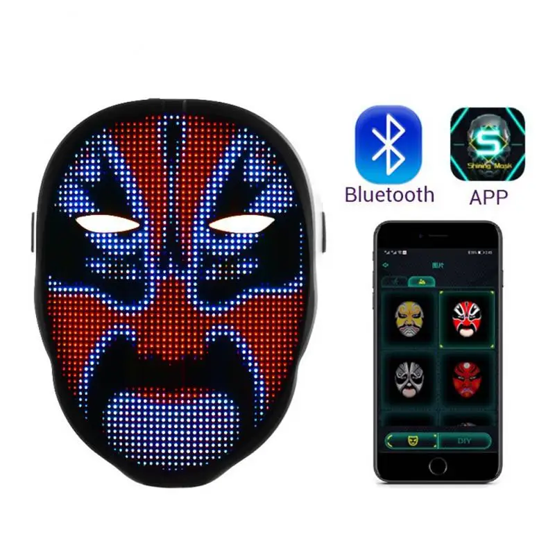 Bluetooth-compatibal RGB Led Lights Up Diy Picture Animation Text Halloween Xmas Carnival Costume Party Display Game Mask | Электроника