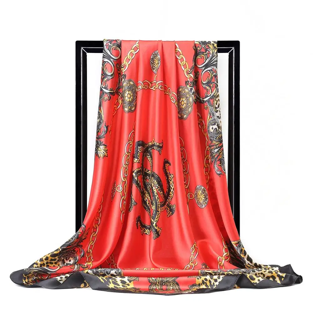 Шелковый шарф для женщин Европейский Леопардовый принт квадратный платок шарфы обертывания роскошный бренд Женские платки атласные платки хиджаб шарфы 90*90 см - Цвет: 2