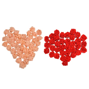 

200 PCS Foam Rose Flower Bud Wedding Party Decorations Artificial Flower Diy Craft , 100 PCS Red & 100 PCS Champagne