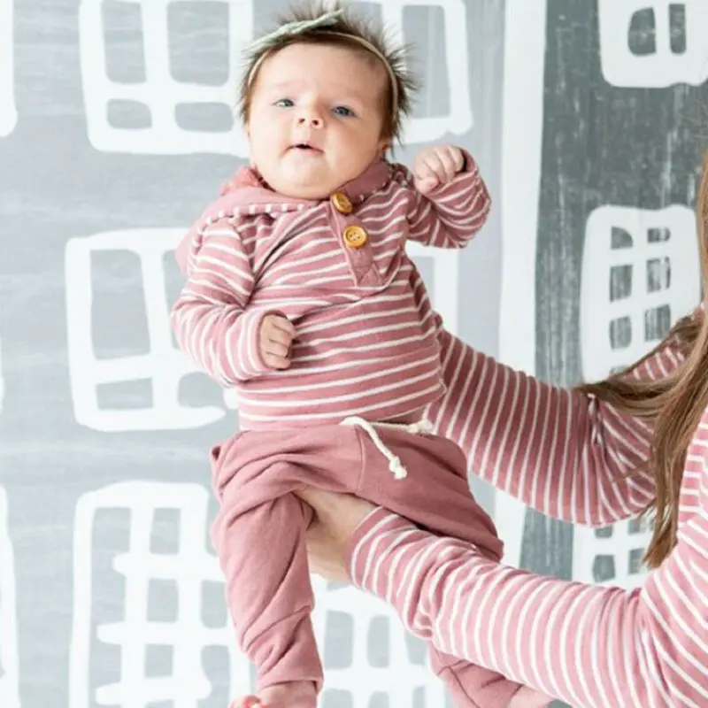 PUDCOCO Infant Kid Baby Girl Boy Stripe Clothes Hooded Top Pants Leggings Autumn Outfit Support wholesale | Детская одежда и обувь
