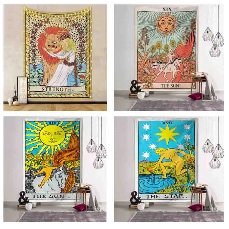 Tapiz de Tarot de Mandala para colgar en la pared, tapices de cambio de fase lunar, decoración de dormitorio, colcha, cubierta de sol, Luna, decoración de pared, 95x73cm