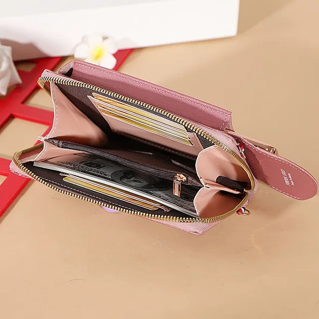 2021 New Women Wallet Solid Leather Shoulder Straps Shoulder Bag Mobile Phone Big Card Holders Wallet Handbag Pockets girls 4