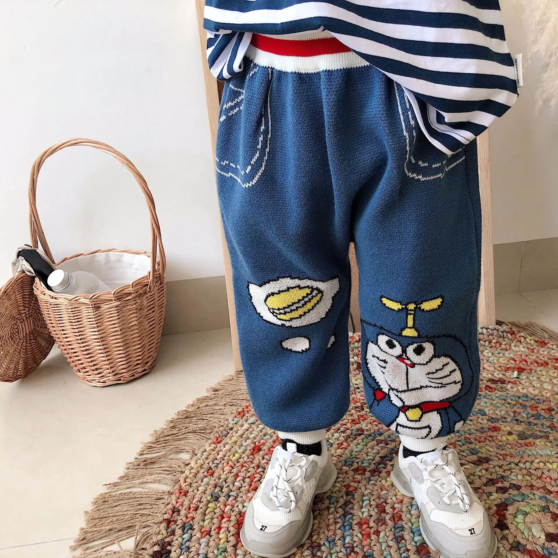 Tonytaobaby/осенне-зимние платья; новые детские шерстяные штаны с фальш-карманами для мальчиков и девочек; детские вязаные штаны