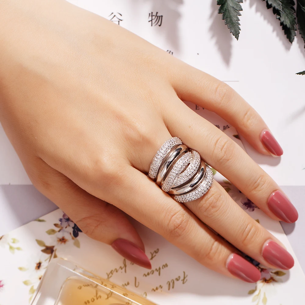 Большое Серебряное коктейльное кольцо на палец для женщин шикарные с позолотой 238 шт Имитация алмазной живописи полное кольцо с полудрагоценным камнем Размер 5-10